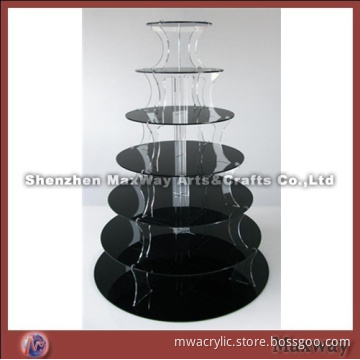 Black Round Finely Designed Acrylic 7 Tiers Tower Wedding Cup Cake Display Stand Rack